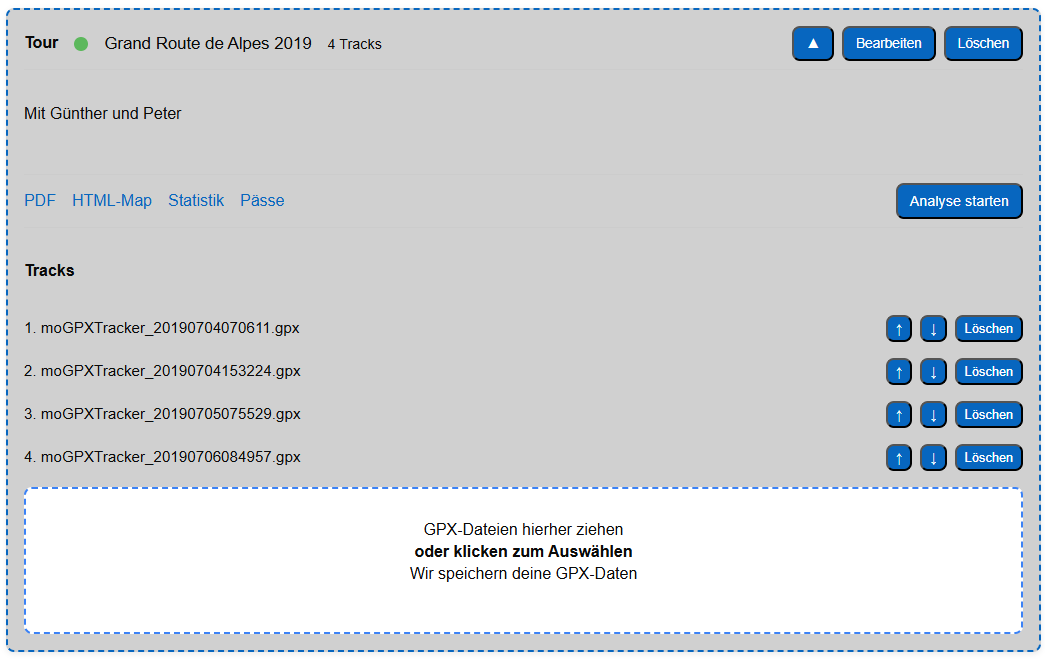 GPX‑Upload & Verwaltung